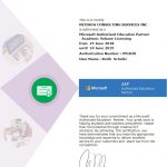 Microsoft Authorized Education Partner certificate